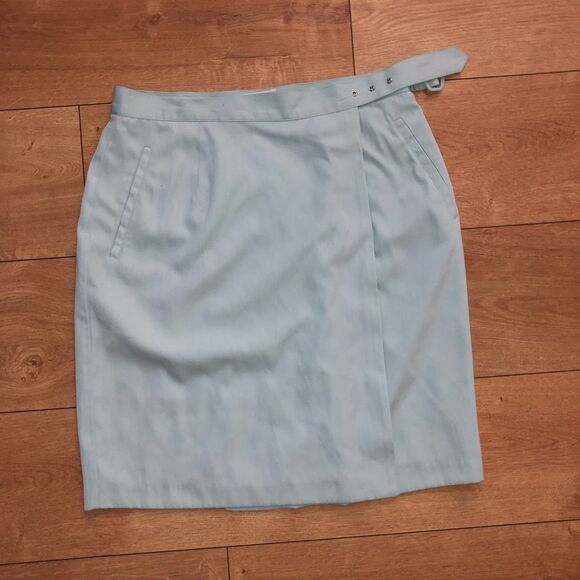 United Colors of Benetton Light Blue Wrap Skirt, Italian, Size IT 46/ US 10 - Picture 2 of 11
